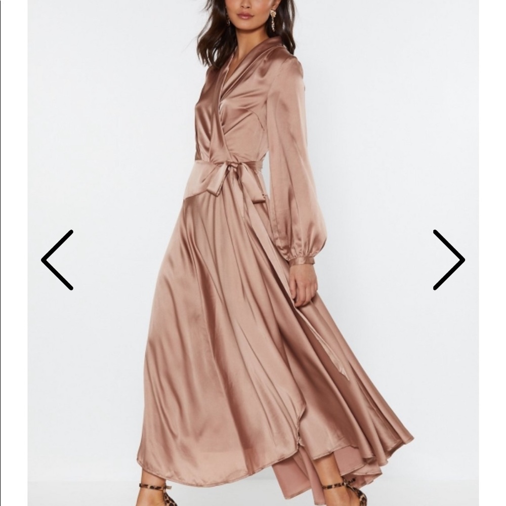 V-Neck Satin Wrap Maxi Dress